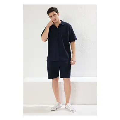 Trendyol Navy Blue Regular/Normal Cut Zippered Polo Collar-Cargo Pocket Tracksuit