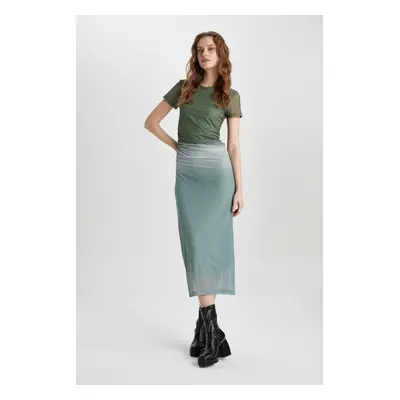 DEFACTO Bodycon Crew Neck Gradient Short Sleeve Midi Tulle Dress