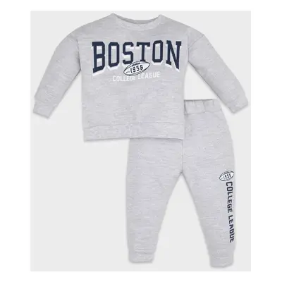 DEFACTO Baby Boy 2-Piece Set Printed Thessaloniki Fabric Crew Neck Sweatshirt Jogger Sweatpants