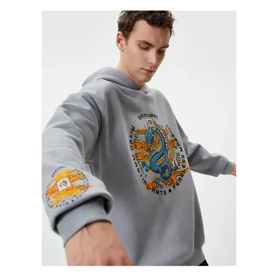 Koton Back Printed Sweatshirt Oversize Hooded Asian Theme