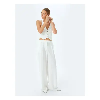 Koton Crepe Fabric Pocket High Waist Wide Leg Fabric Trousers