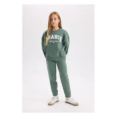 DEFACTO Girl 2-Piece Set Printed Crew Neck Sweatshirt Flexible Waist Jogger Sweatpants