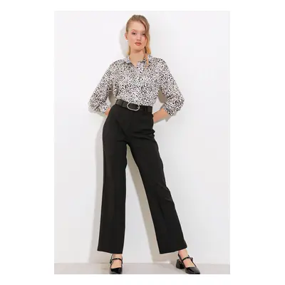 Bigdart Women's Black High Waist Fabric Trousers