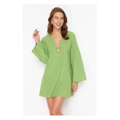 Trendyol Green Mini Woven Premium Accessories 100% Cotton Beach Dress