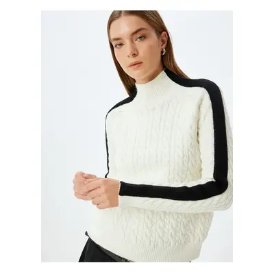 Koton Color Contrast Stand Collar Hair Knit Sweater Long Sleeve