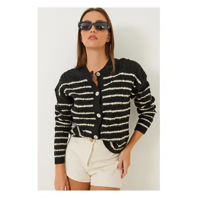 Bianco Lucci Women's Striped Hair Knitted Sweater Cardigan