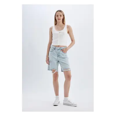 DEFACTO Normal Waist Ripped Jean Bermuda Shorts