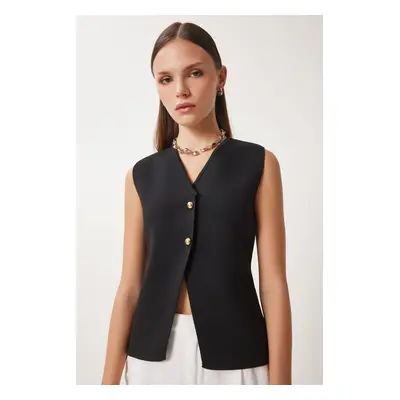 Happiness İstanbul Women's Black V Neck Stylish Buttoned Knit Vest