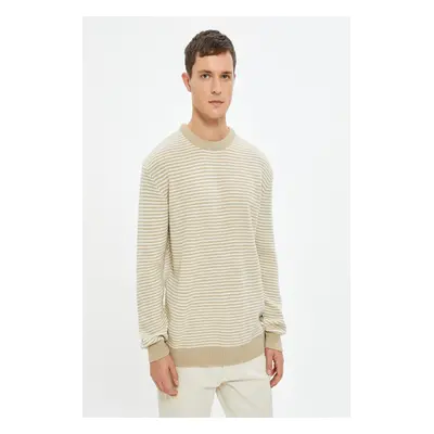 Koton Men's Beige Striped Sweater