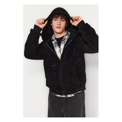 Trendyol Black Regular/Normal Cut Full Zipper Pocket Fleece Sweatshirt-Cardigan