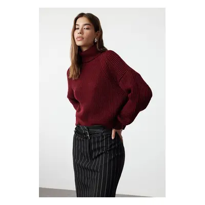 Trendyol Burgundy Crop Turtleneck Knitwear Sweater