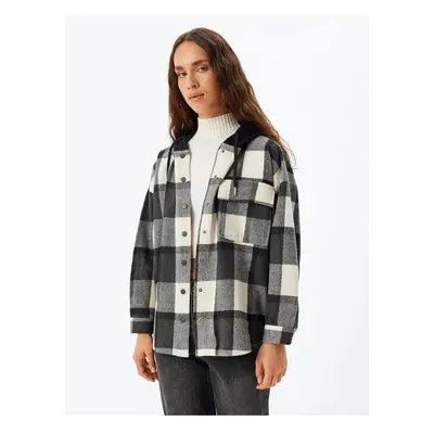 Koton Oversize Lumberjack Shirt Hooded Classic Collar Buttoned Pocket Detail