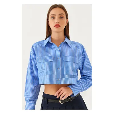 Bianco Lucci Women's Asymmetrical Yoke Crop Shirt