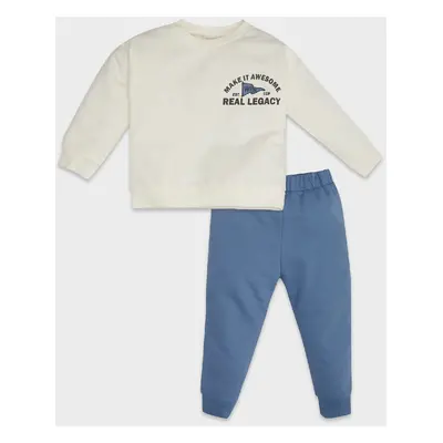 DEFACTO Baby Boy 2-Piece Set Crew Neck Printed Sweatshirt Elastic Waist Kogger Tracksuit Bottoms