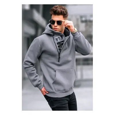 Madmext Smoked Zipper Detailed Hooded Sweatshirt