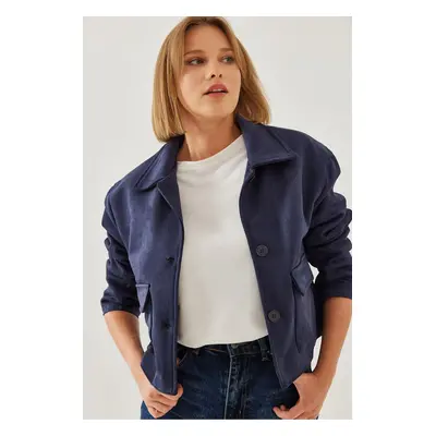 Bianco Lucci Women's Double Pocket Buttoned Suede Jacket