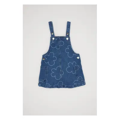 DEFACTO Baby Girl Blue Floral Patterned Buttoned Jean Overalls