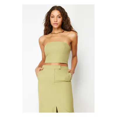 Trendyol Khaki Premium Crop Strapless Woven Blouse