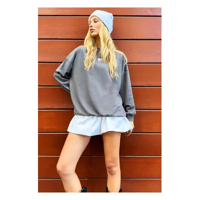 Trend Alaçatı Stili Women's Dyed Gray Crew Neck Oversize Basic Sweatshirt