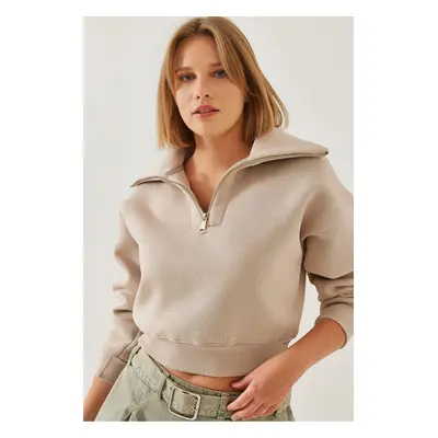 Bianco Lucci Women's Triple Thread Raised Zippered Sweatshirt