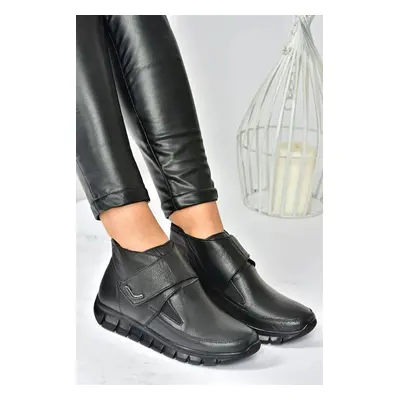 Fox Shoes Black Genuine Leather Comfort Orthopedic Sole Women's Boots