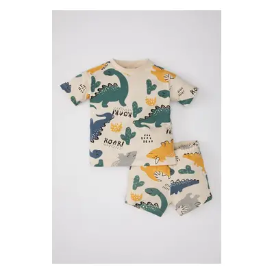 DEFACTO Baby Boy Dinosaur Printed Short Sleeve T-shirt Shorts 2-Piece Set