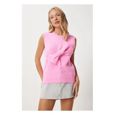 Happiness İstanbul Women's Pink Bow Knit Sweater