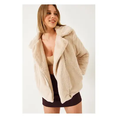 Bianco Lucci Women's Double Breasted Lapel Plush Für Coat