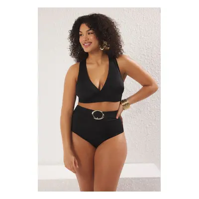 Trendyol Curve Black High Waist with Accessory Detail on Waist Plus Size Bikini Bottoms