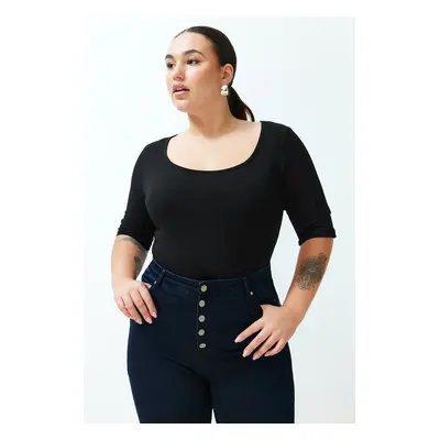 Trendyol Curve Black 100% Cotton Knitted Blouse