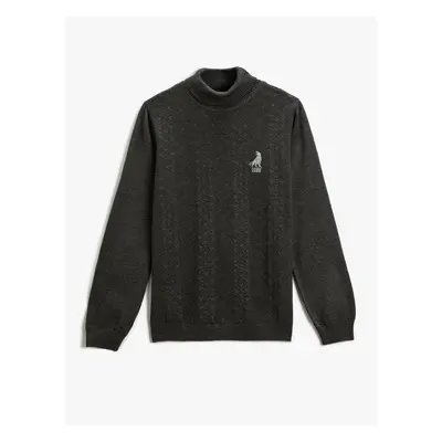 Koton Embroidered Sweater High Collar