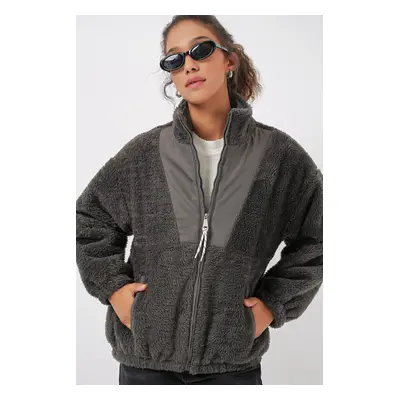 Bigdart Women's Plush Coat Jacket - Anthracite