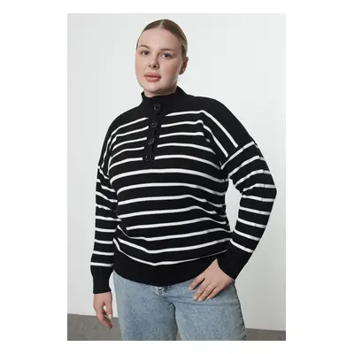 Trendyol Curve Black Multicolored Striped Knitwear Sweater