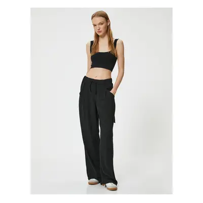 Koton Wide Leg Trousers with Cargo Pockets and Tied Waist