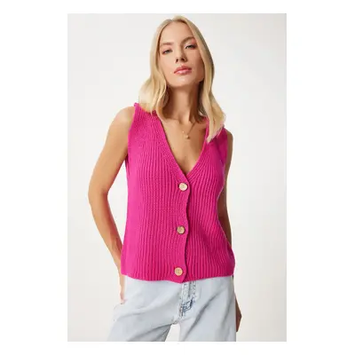 Happiness İstanbul Women's Pink V Neck Knitwear Vest