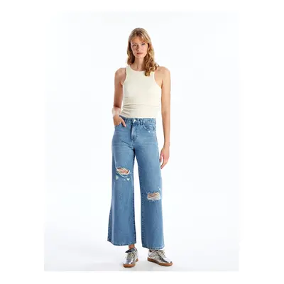 LC Waikiki Wideleg Ripped Detailed Women's Jean Trousers