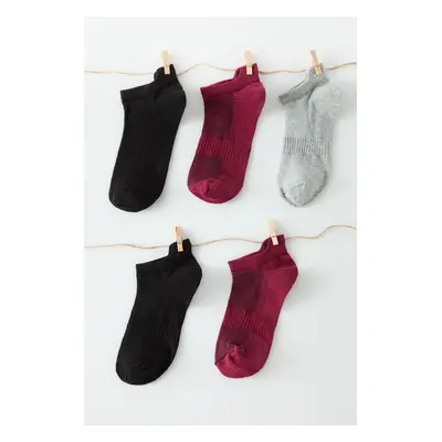 Trendyol Claret Red-Multicolored 5-Pack Cotton Knitted Sports Yoga Socks