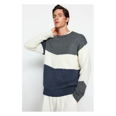 Trendyol Multi Color Oversize Fit Oversize Crew Neck Barevný blok Pletený Svetr