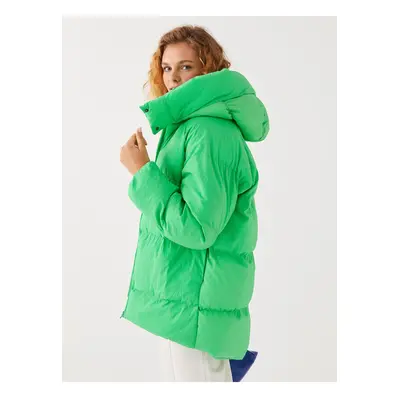 LC Waikiki Hooded Plain Long Sleeve Oversize Women's Puffer Coat