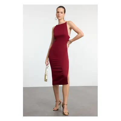 Trendyol Claret Red Adjustable Chain Accessory Detail Midi Dress