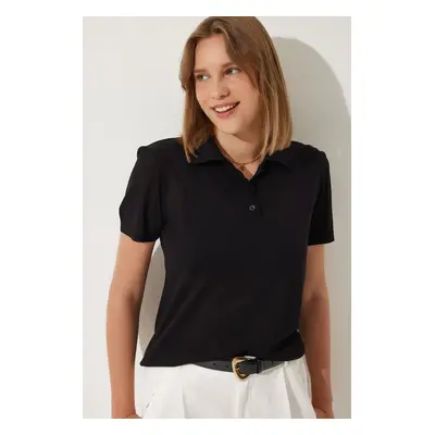 Happiness İstanbul Women's Black Polo Neck Light Transparent Summer Knitwear Blouse