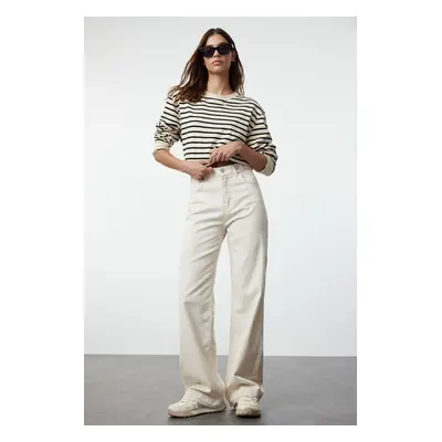 Trendyol Ecru Waist Detail High Waist Wide Leg Trousers