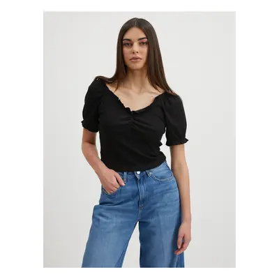 Černý crop top Pieces Tegan - Dámské