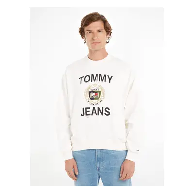 Bílá pánská mikina Tommy Jeans Boxy Luxe Cre - Pánské