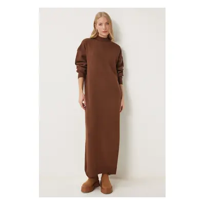 Happiness İstanbul Women's Brown Turtleneck Long Knit Dress