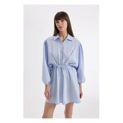 DEFACTO Shirt Collar Modal Long Sleeve Mini Dress