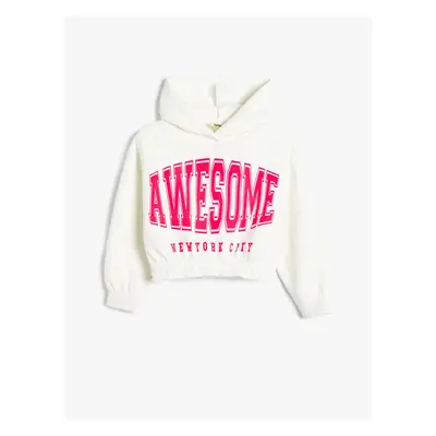 Koton Hooded Crop Sweatshirt Cotton Slogan Printed