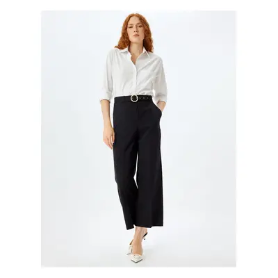 Koton High Waist Short Wide Leg Pearl Belt Detailed Trousers