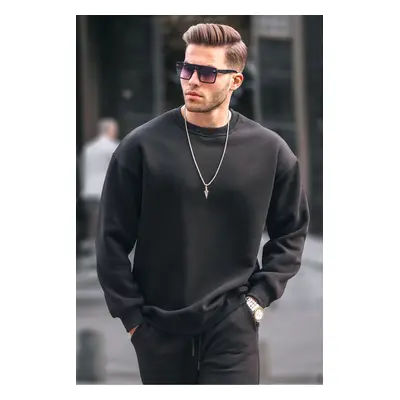 Madmext Black Crewneck Oversized Men's Charcoal Basic Sweatshirt