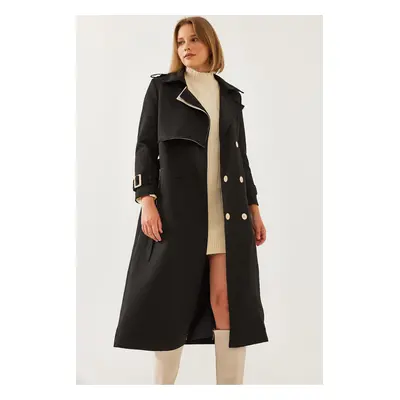 Bianco Lucci Women's Garni Windbreaker Detail Flap Trench Coat